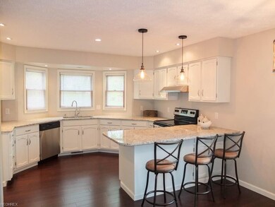 Remodeled kitchen with bamboo wood flooring, grani