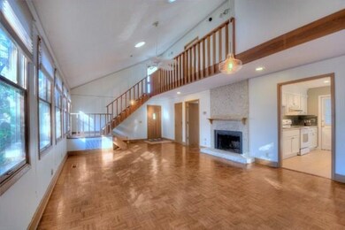 Great room with parquet floors