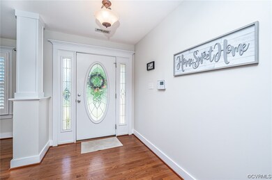Foyer, Hardwood Flooring, Columns