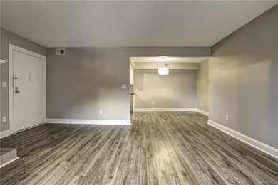 Living room opens to large dining area with update