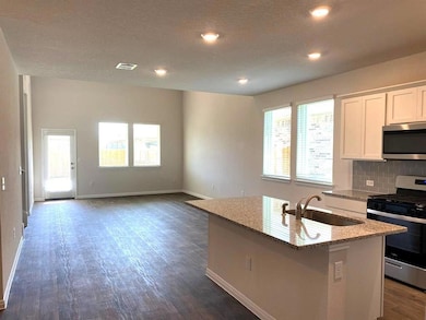 Kitchen with stainless steel appliances, light st