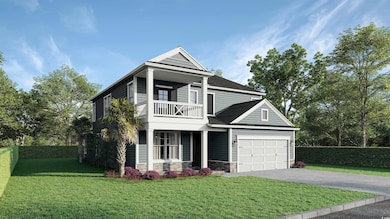 View of front of property with stone siding, a gar