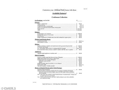 Other - List of Available Features/Options Page 1 