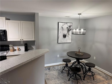 Dining room featuring baseboards and dark wood-style flooring