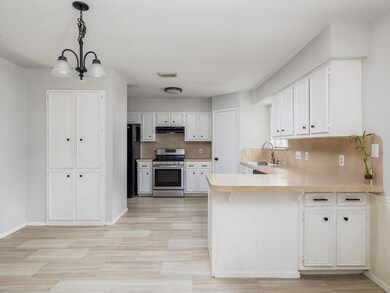 Kitchen with gas stove, under cabinet range hood,