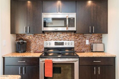 Close up of cabinets and appliances