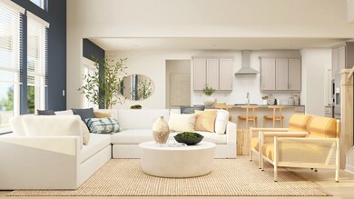 Dramatic two-story great room opens to spacious kitchen and nook. Brand new floorplan! These are artist's renderings of staged rooms, not actual home listed, but our home will be completed soon.