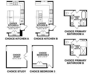 Kitchen-A, Primary Bath-B, Bedroom in lieu of Stud