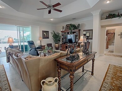 Family Room with trey ceiling, beautiful custom wo