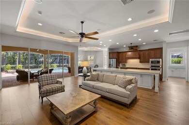 Living room featuring sink, a tray ceiling, a weal