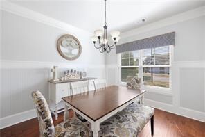 Dining area featuring dark wood finished floors an