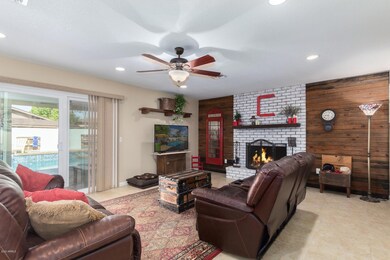 Wood-burning brick fireplace