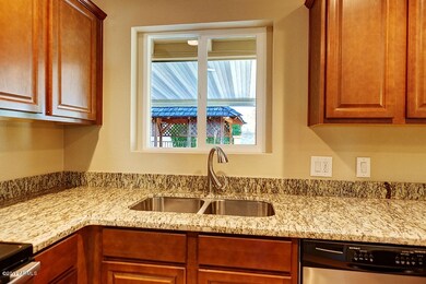 View from sink to backyard entertaining