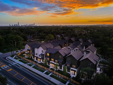 Aerial view of residential area with skyline
