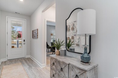 Foyer entrance with light hardwood / wood-style fl