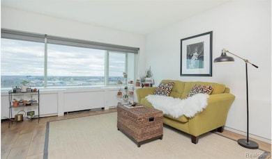 Living area with wood finished floors
