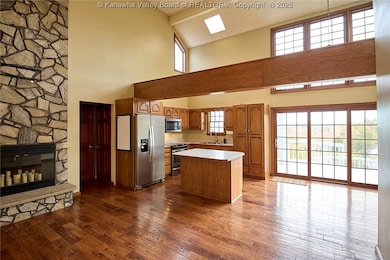 Looking through living room into kitchen