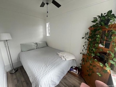 Bedroom featuring wood finished floors and ceiling fan