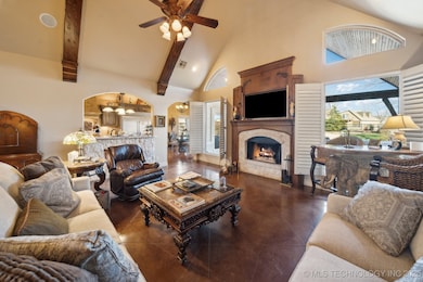 Living area with wood burning fireplace