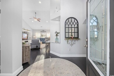 Entrance foyer featuring dark hardwood / wood-styl