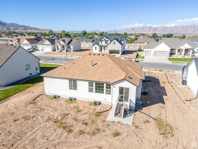 Aerial perspective of suburban area with mountains