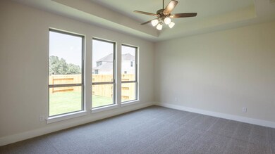 Carpeted empty room with healthy amount of natura