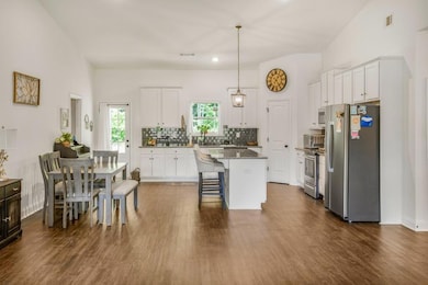 View into kitchen and dining area