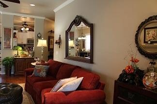 Living Room. Living area with hand scraped wood fl