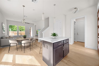 Kitchen with a kitchen breakfast bar, light count