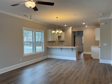 Kitchen featuring kitchen peninsula, decorative li