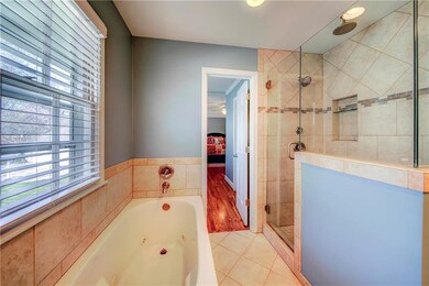 Large walk-in shower and a separate jetted tub are