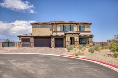Mediterranean / spanish home featuring stucco siding, decorative driveway, stone siding, a garage, and a tiled roof