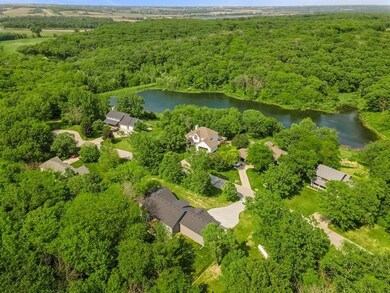 Arial view of part of neighborhood and shared pond