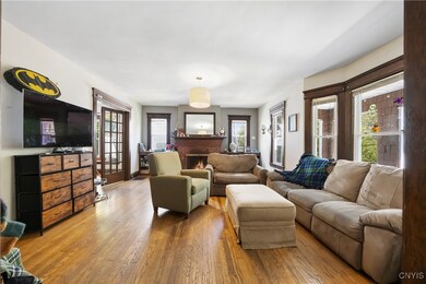 unit 1 great room with original architectural deta