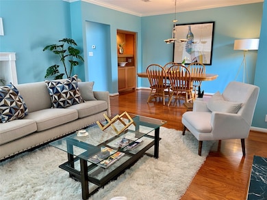 This inviting living and dining area features a so