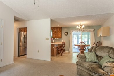View into the kitchen, dining area