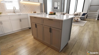 Kitchen with light wood-style flooring, tasteful 