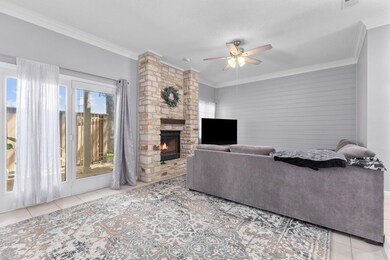 Living room featuring tile patterned flooring, he