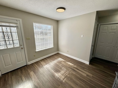 Foyer featuring dark wood-style floors, a textured