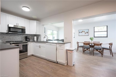 Kitchen with light hardwood / wood-style flooring,