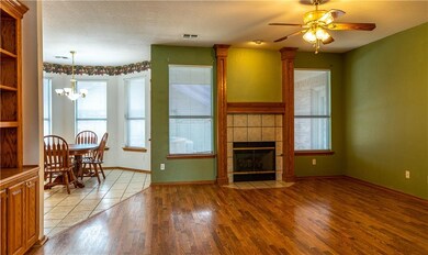Living room from entry - gas fireplace, built shel