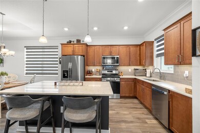 Kitchen area with stainless steel appliances and Island