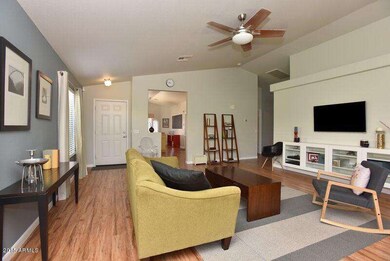 Family room view to kitchen