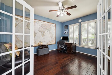 Large first-floor office with French doors, ideal