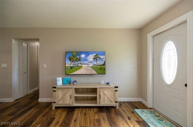 Foyer entrance featuring dark hardwood / wood-styl