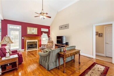 Family room with vaulted ceiling
