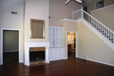 The great room also has a gas fireplace and lovely
