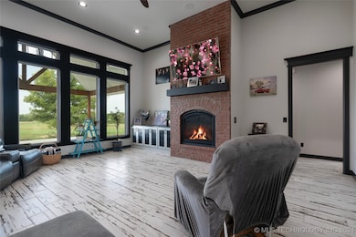 Fireplace with gas logs.