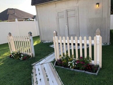 Large storage building with lots of shelves.  I love it, hate to leave it but it does STAY!! :)