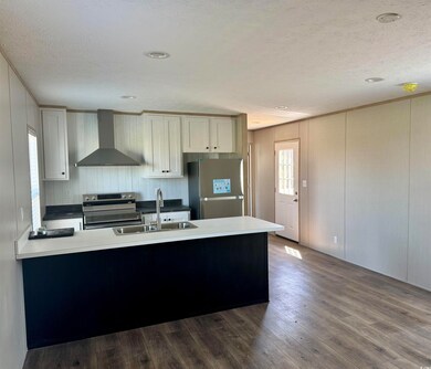 Kitchen with a sink, dark wood-style floors, a pen